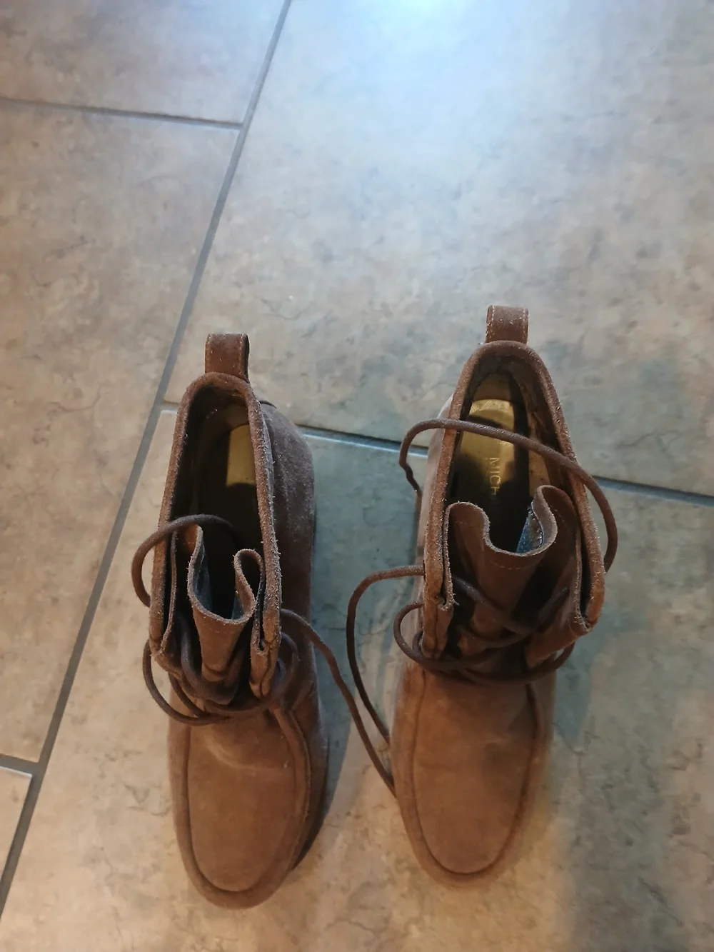 Michael Kors Taupe Suede Lace-Up Wedge Booties